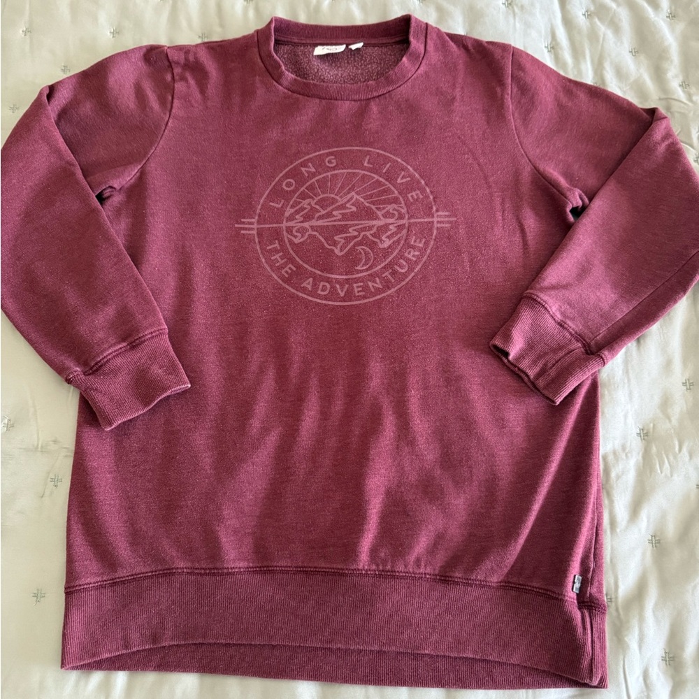 10 trees sweatshirt with full front design, pale burgundy tonal artwork. Med,EUC